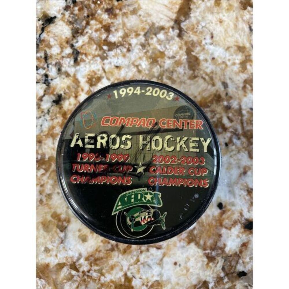 Vtg Houston Aeros Hockey Puck Promotion Giveaway 1994-2003 Compaq Center Signed